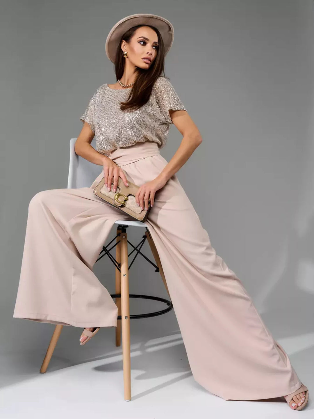 Full Size Sequin Short Sleeve Wide Leg Jumpsuit Plus Size
