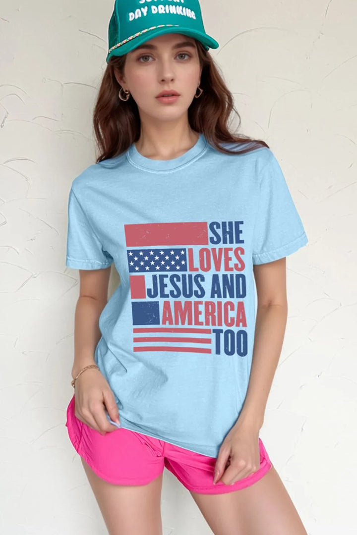 Patriotic US Flag Round Neck Short Sleeve T-Shirt