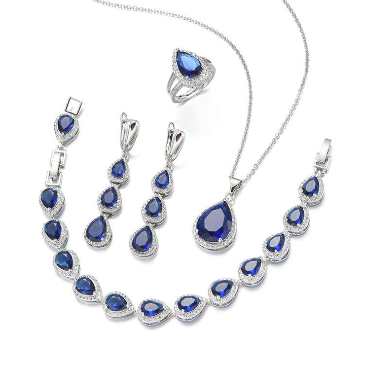 Water Drop Long Necklace Earring Ring Bracelet Ornament Suit