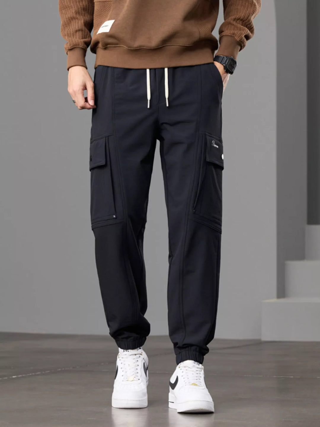 Men's Casual Cargo Pants with Drawstring Waist