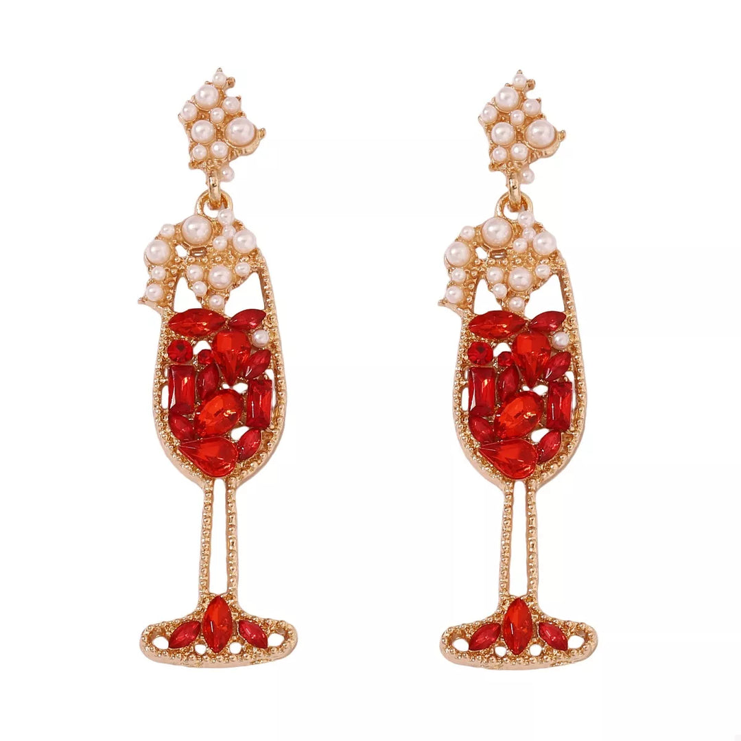 Champagne Glass Rhinestone Dangle Earrings