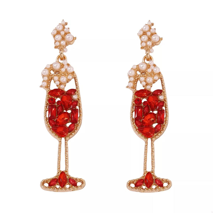 Champagne Glass Rhinestone Dangle Earrings