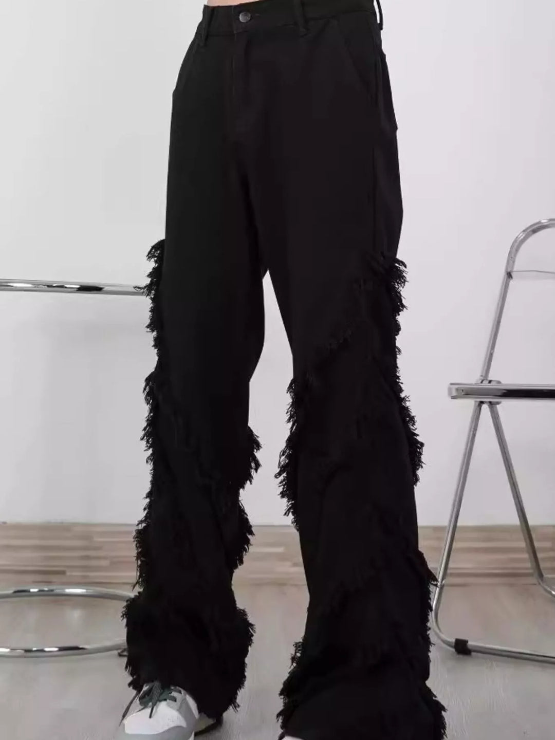 Men's Full Size Fringe Trim Wide Leg Jeans Plus Size