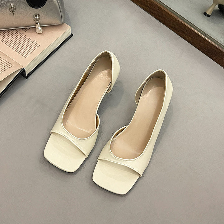Summer Women French Style Soft Leather Square Peep Toe Slip-On Sandals, Elegant Versatile Thin High Heels