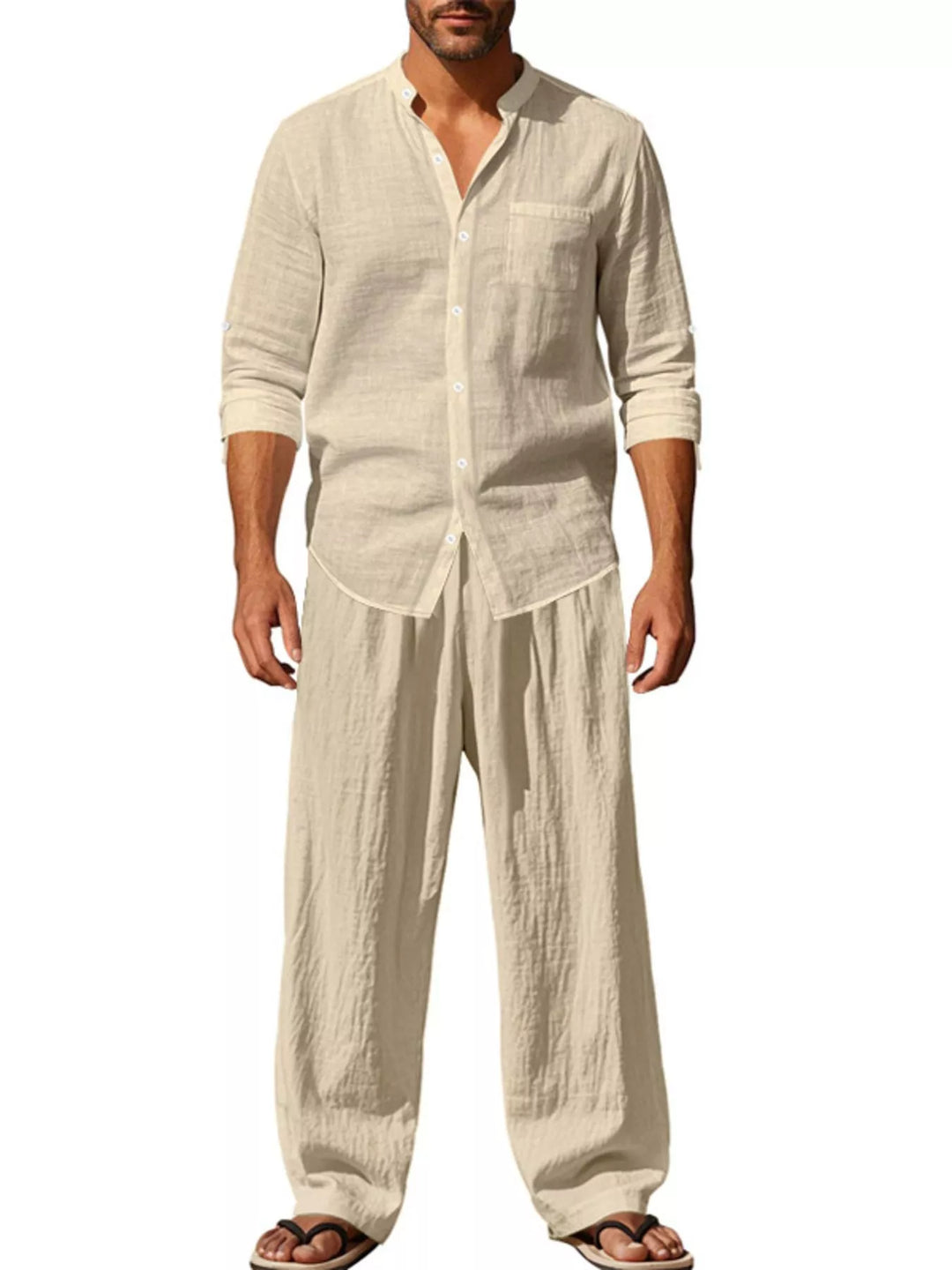 Men's Full Size Casual Button Up Shirt and Pants Plus Size