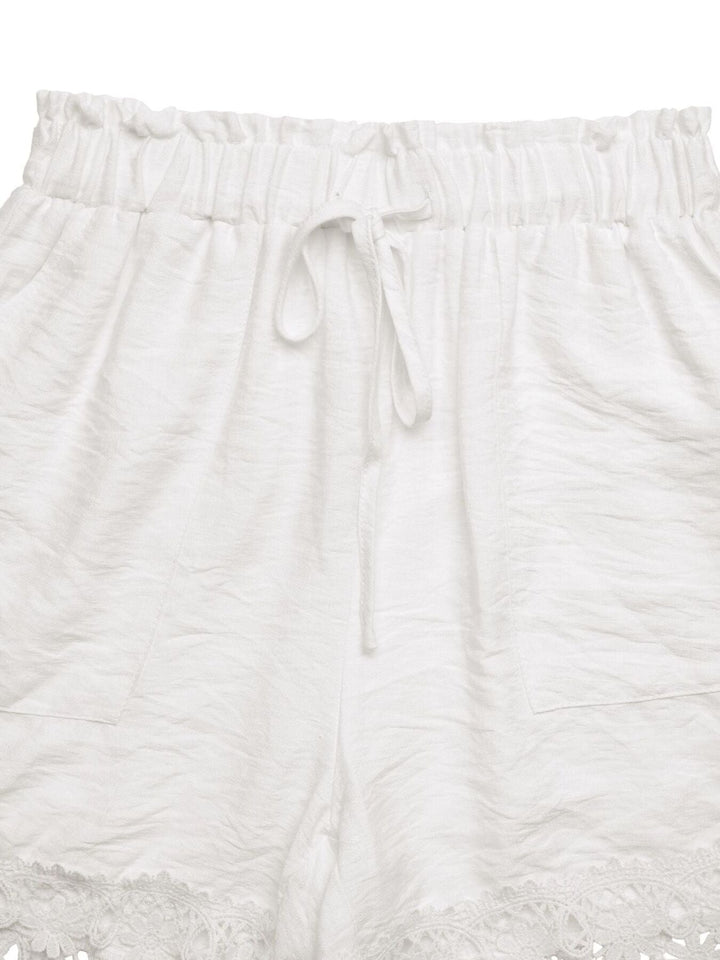 Lace Trim Drawstring Waist Shorts