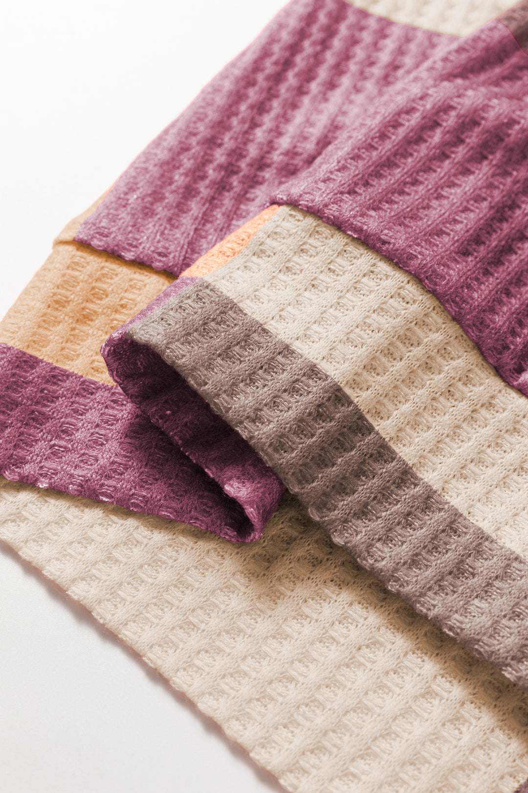 Rose Red Checkered Print Textured Knit Long Sleeve Loose Top