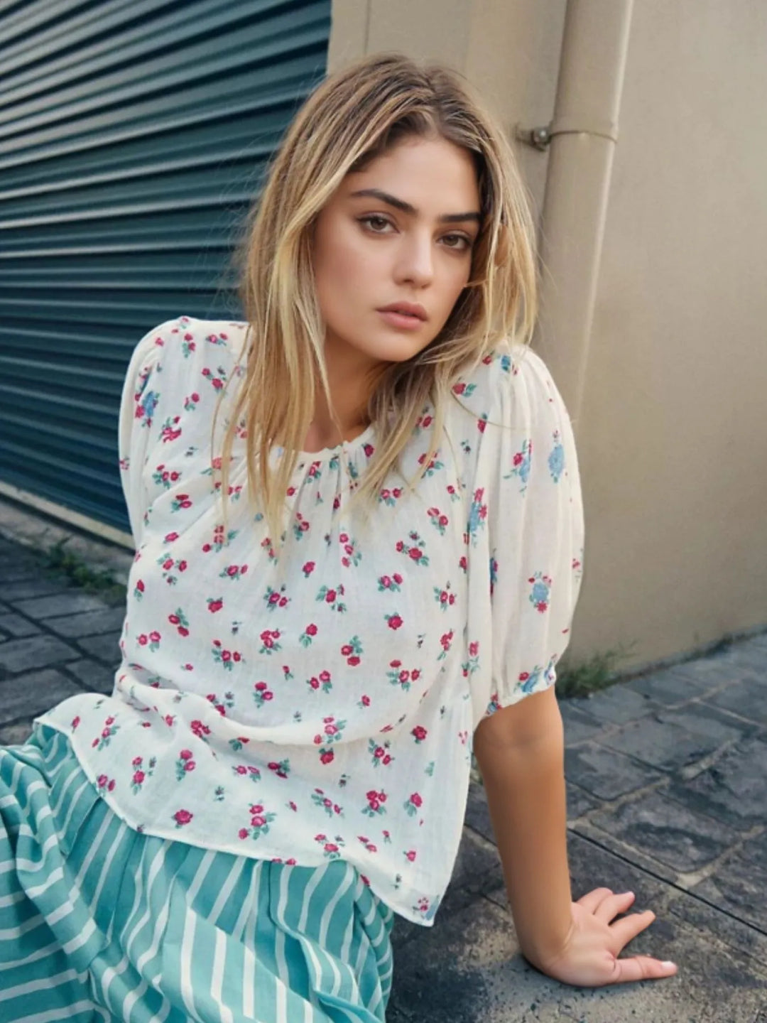 Bow Back Puff Sleeve Blouse