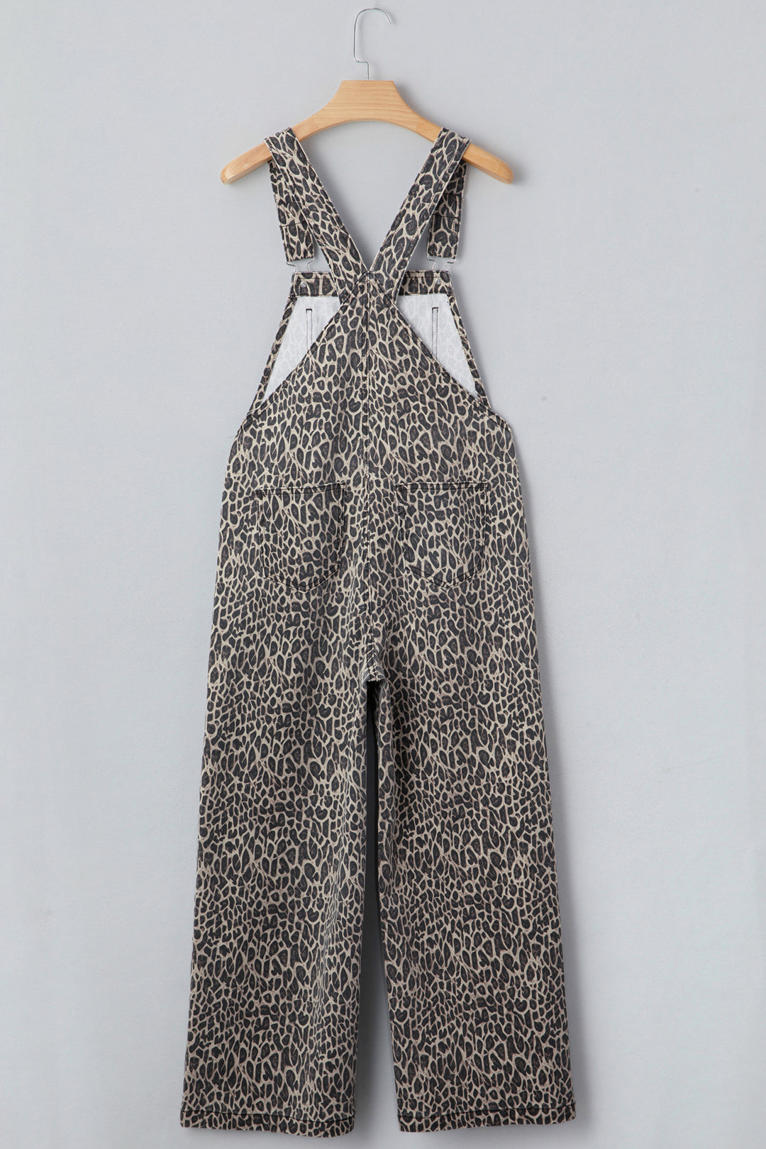 Brown Leopard Print Straight Leg Loose Denim Overall Jumpsuit