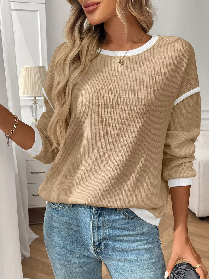 Ribbed Knit Contrast Trim Sweater