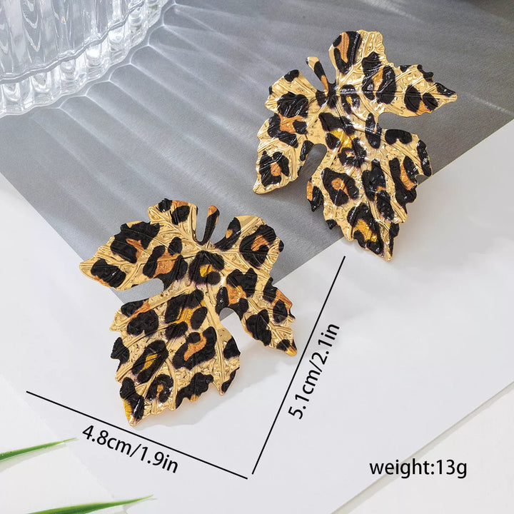 Alloy Leopard Print Leaf Earrings
