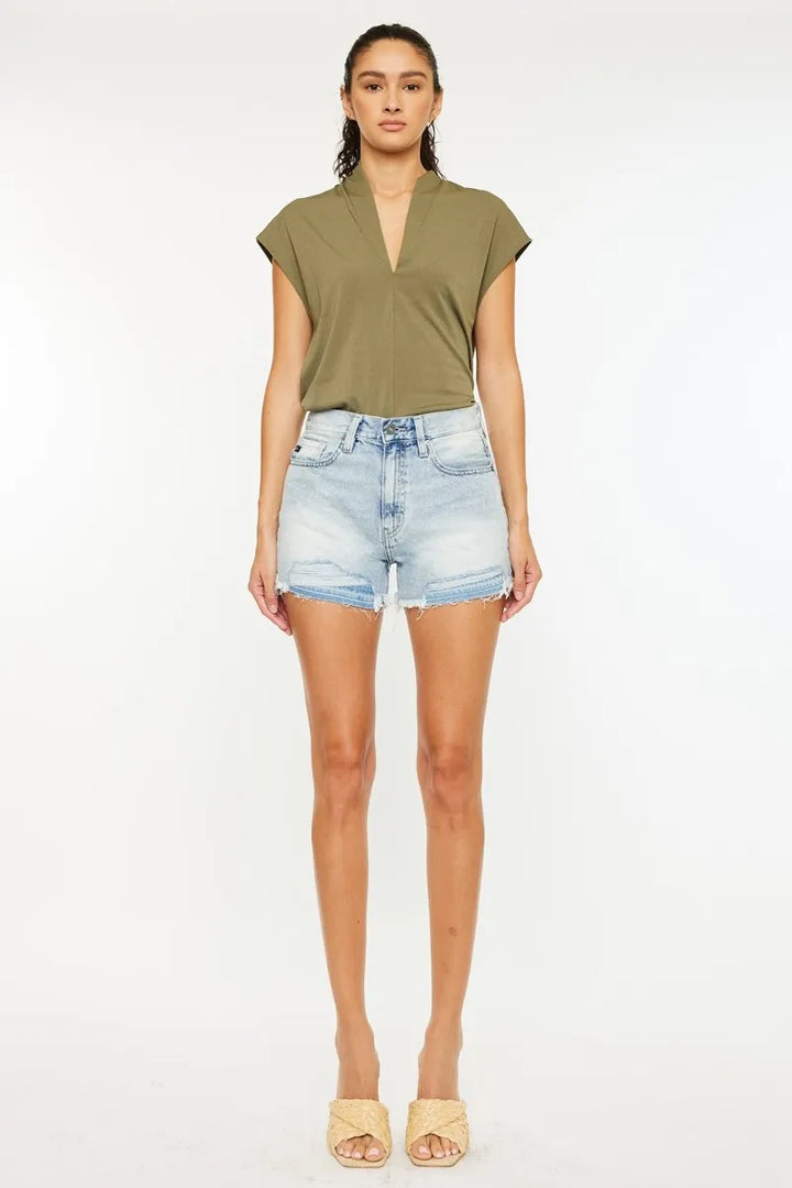 Kancan High Rise Raw Hem Denim Shorts