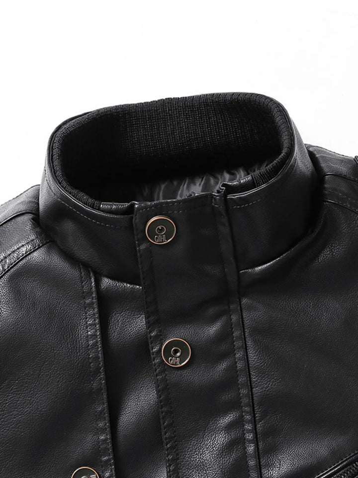 Men's Zip Up Long Sleeve Leather Jacket
