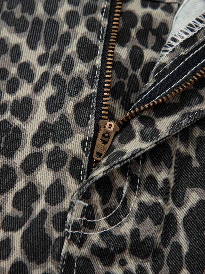Leopard Print High Waist Barrel Jeans