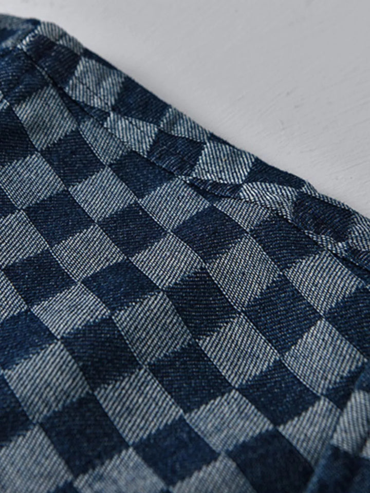 Men's Plus Size Checkered Pattern Short Sleeve Casual Shirt