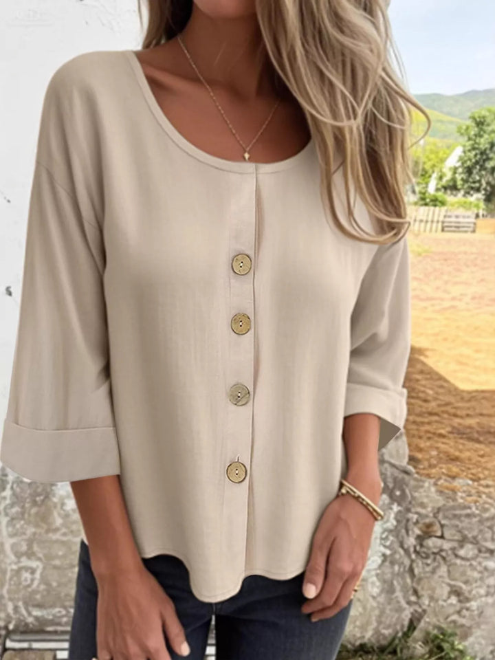 Full Size Button-Front 3/4 Sleeve Casual Blouse Plus Size