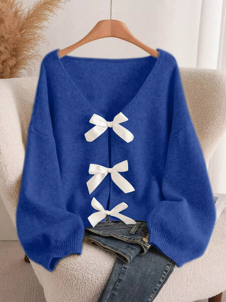 Bow-knot Front V-Neck Knit Cardigan