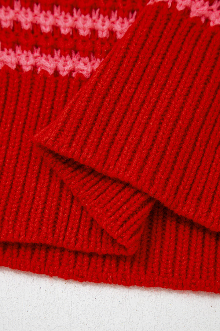 Red Stripe 3/4 Draped Sleeve Slouchy Sweater