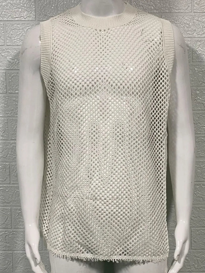 Men's Round Neck Hollow Out Sleeveless Knit Top
