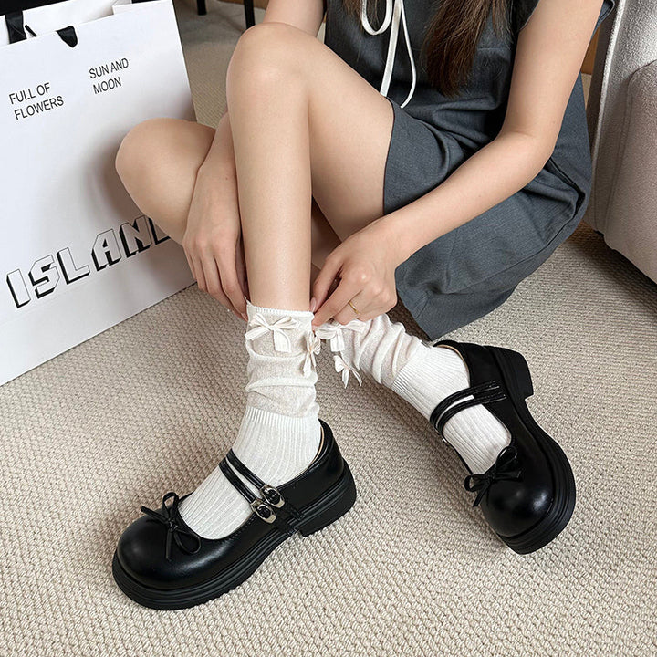 Black French Shallow Mouth Thick Sole Single Shoe For Women 2025 New Summer Dress Retro Height Increasing Thick Heel Mary Jane Shoes