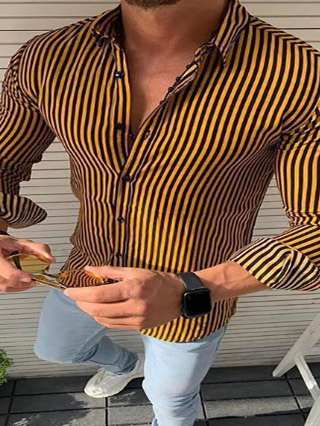 Men's Full Size Striped Button Up Long Sleeve Shirt Plus Size