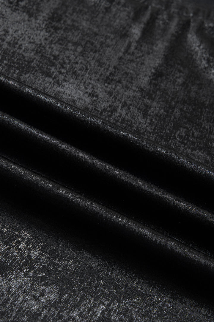 Black Metallic Round Neck Cap Sleeve Tee