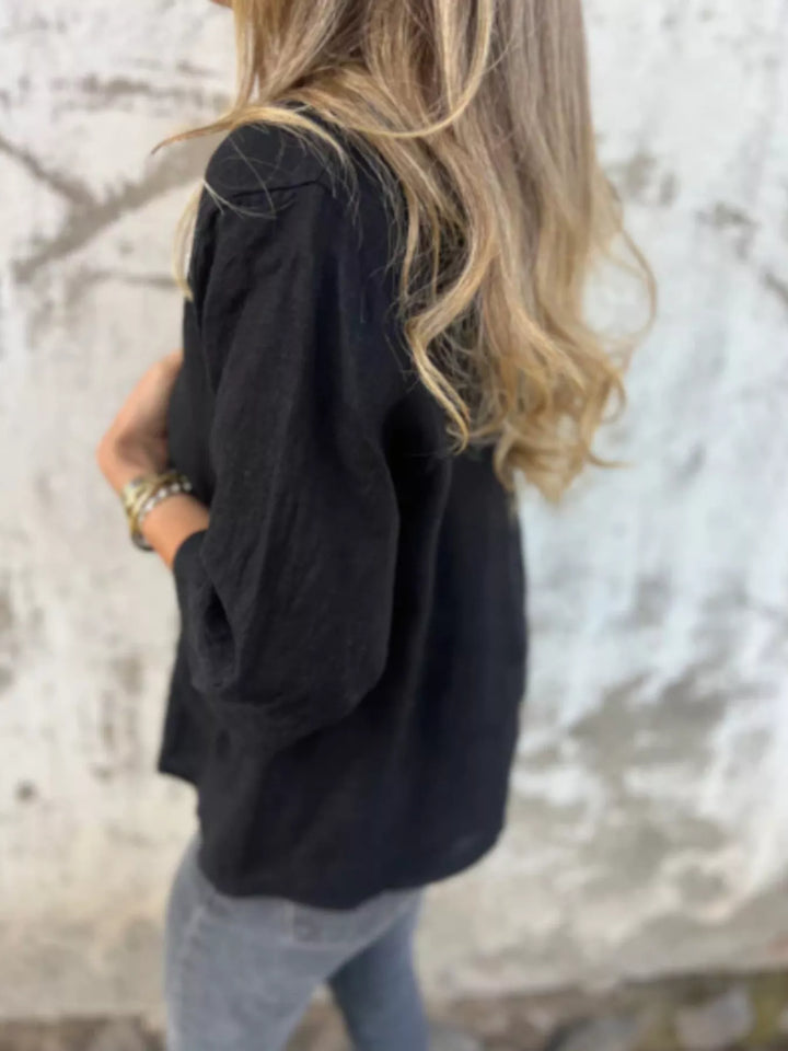 Full Size One Button V-Neck Shirt Plus Size
