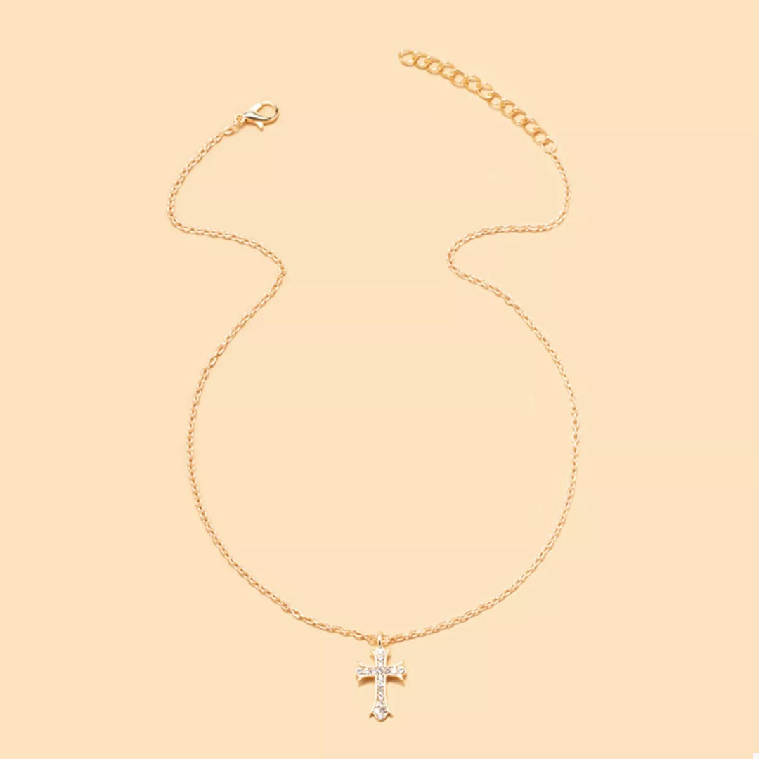 18K Gold-Plated Rhinestone Cross Necklace