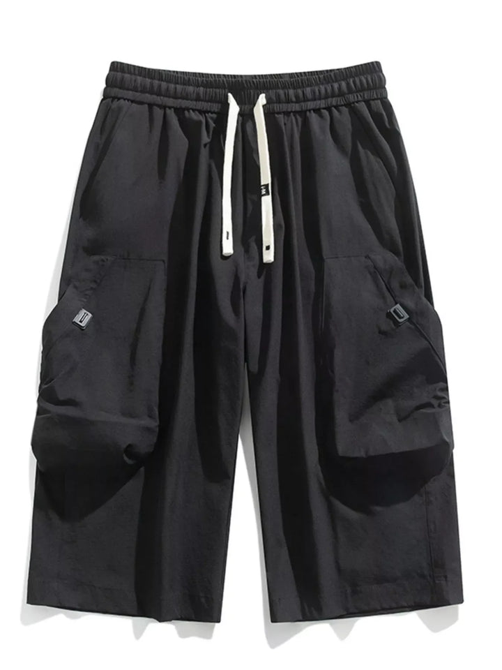 Men's Plus Size Casual Cargo Capris with Drawstring Waist