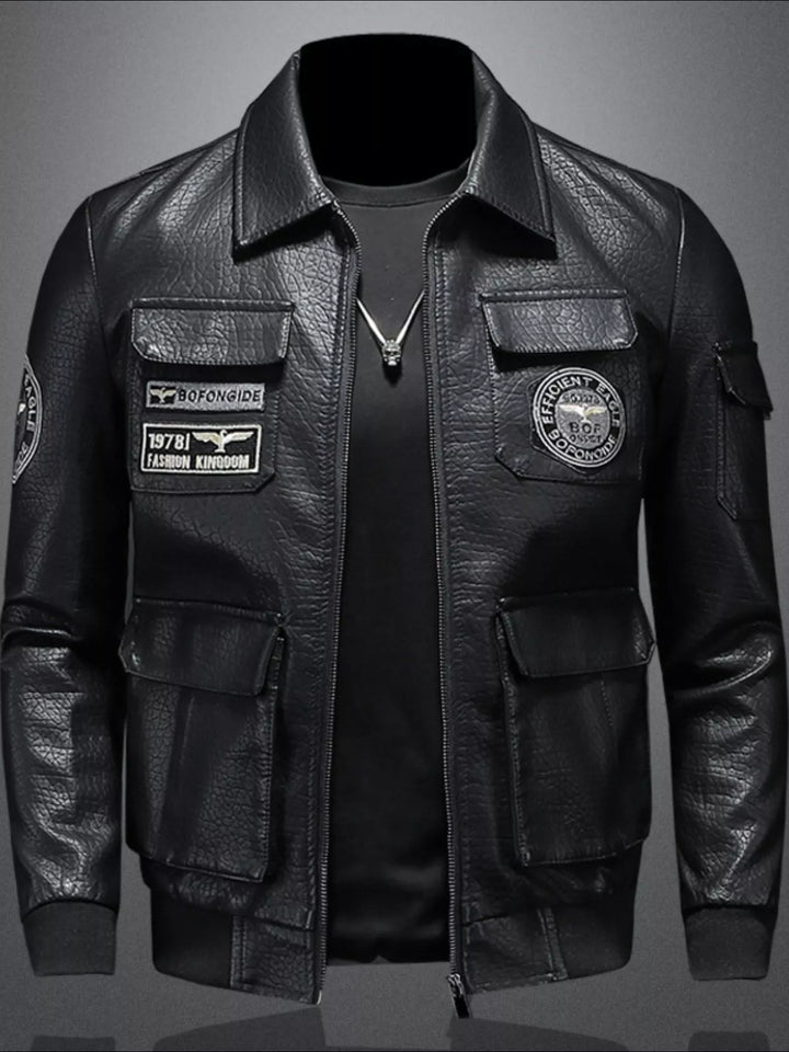 Men's Plus Size Zip Up Leather Bomber Jacket