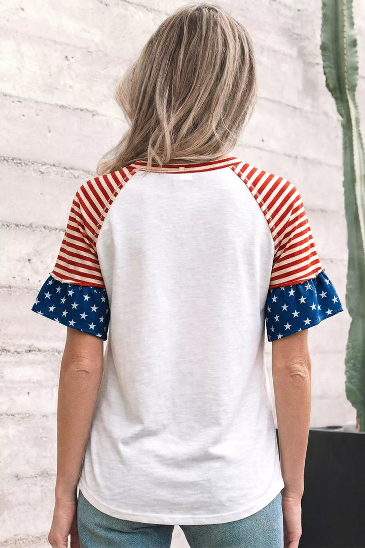 Star Detail Flag Inspired Short Sleeve Top