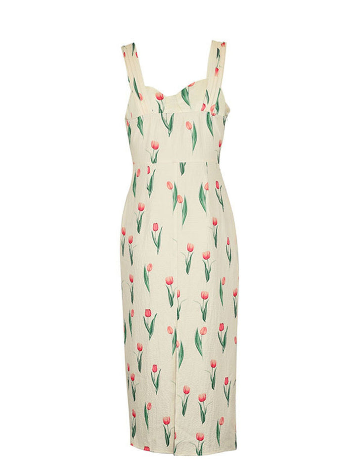 Tulip Print Twist Front Slit Cami Dress