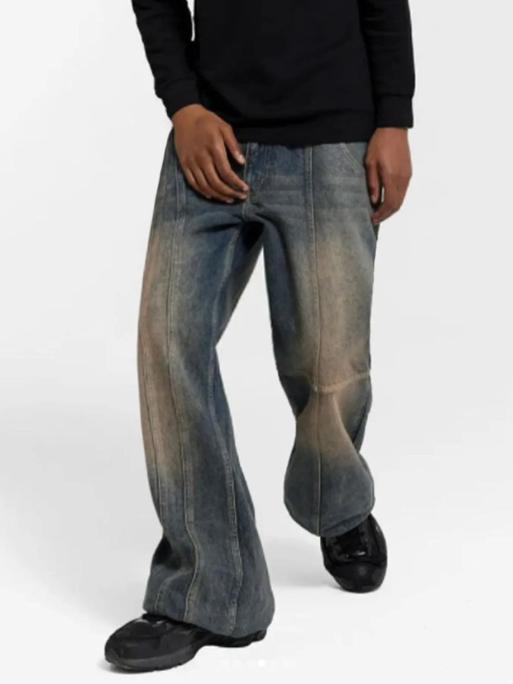 Men's Vintage Wash Wide Leg Relaxed Fit Jeans