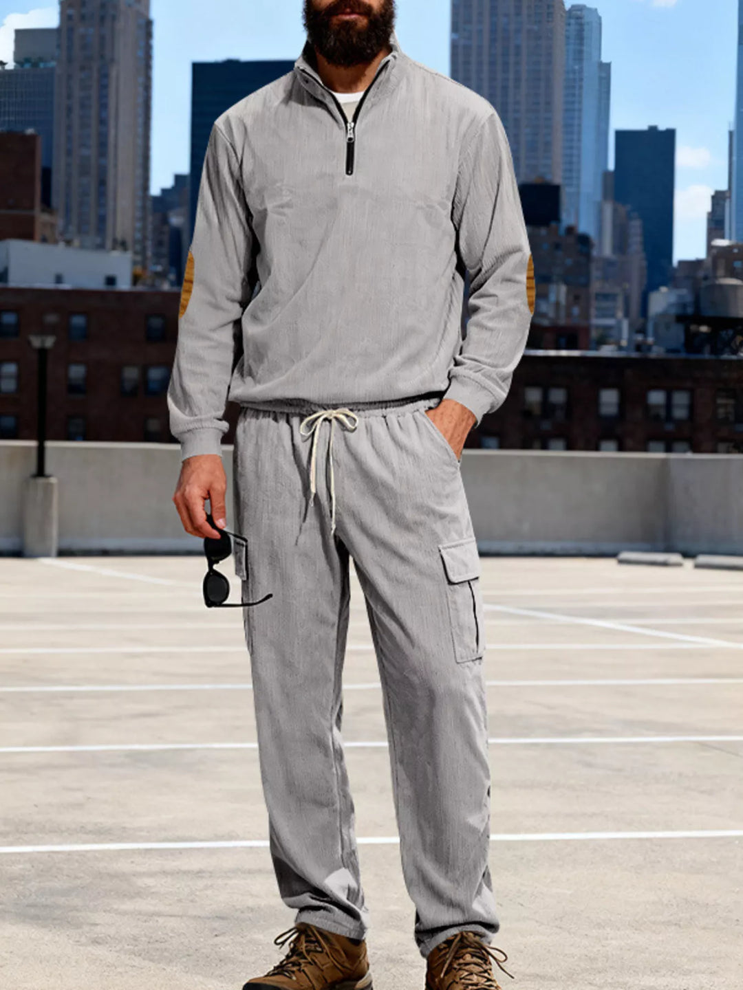 Men's Full Size Casual Long Sleeve Top & Pants Set Plus Size