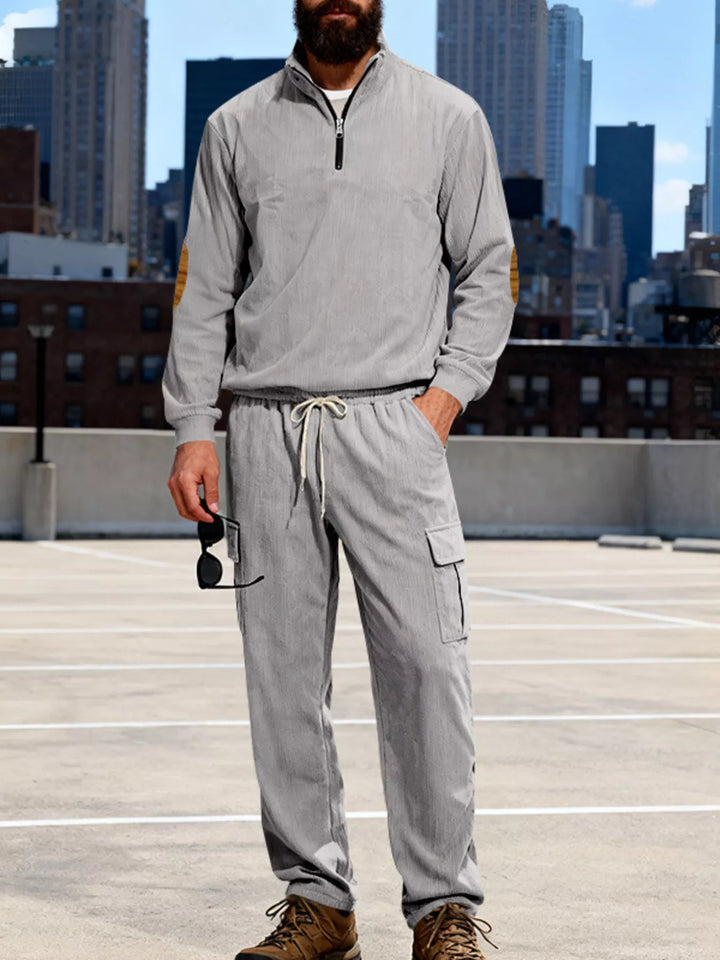 Men's Full Size Casual Long Sleeve Top & Pants Set Plus Size