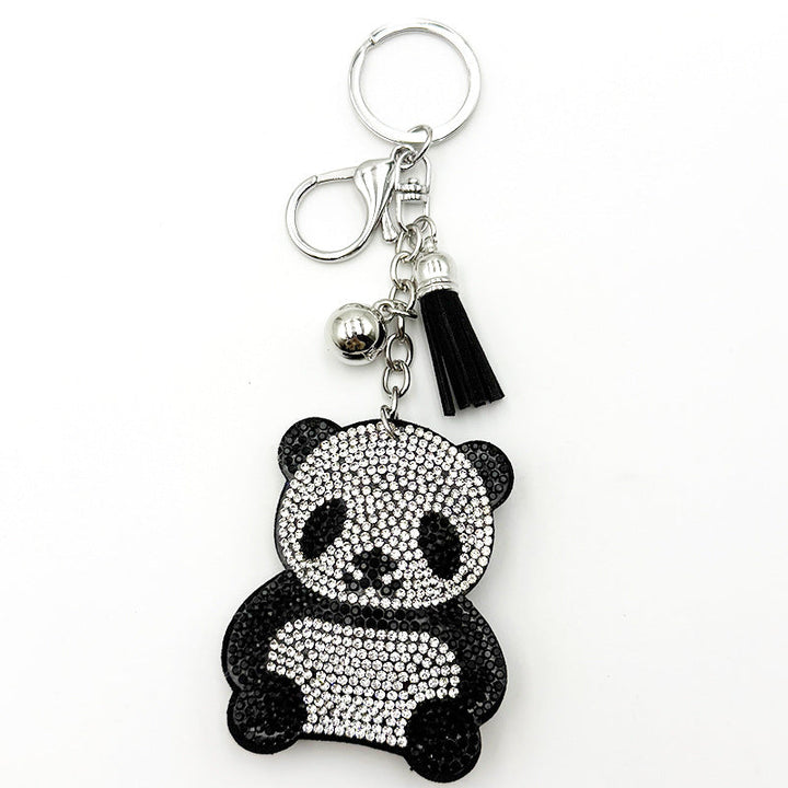 Diamond-Encrusted Panda Keychain With Tassel Metal Pendant