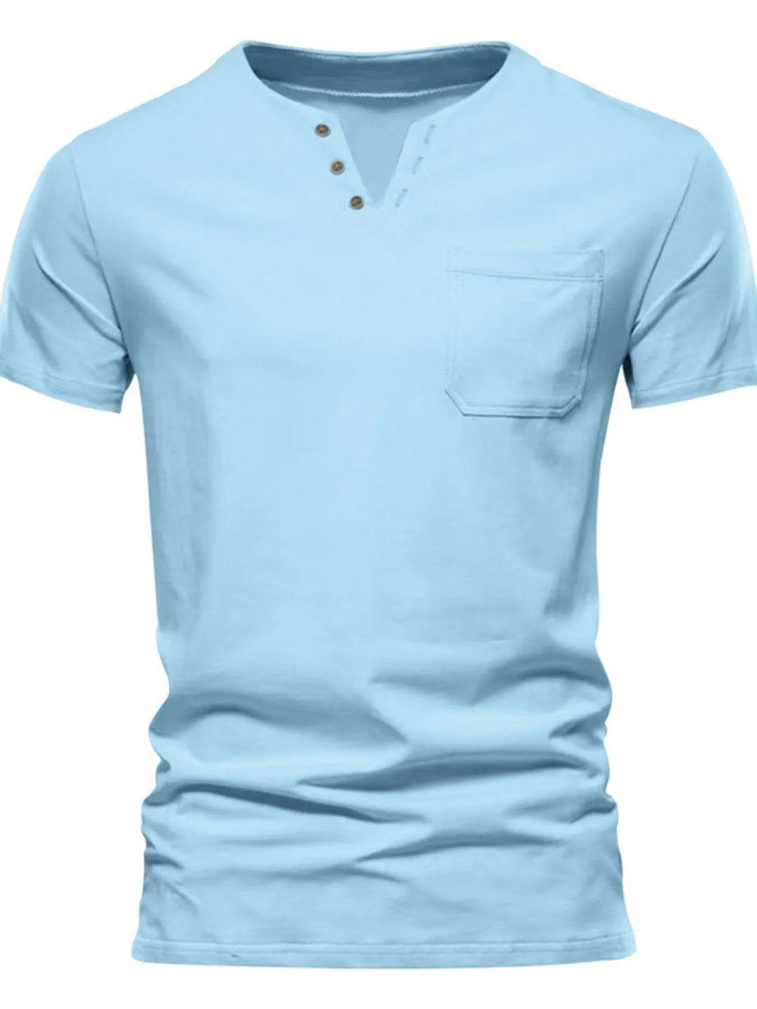 Men's Full Size Notched Henley T-Shirt with Chest Pocket Plus Size