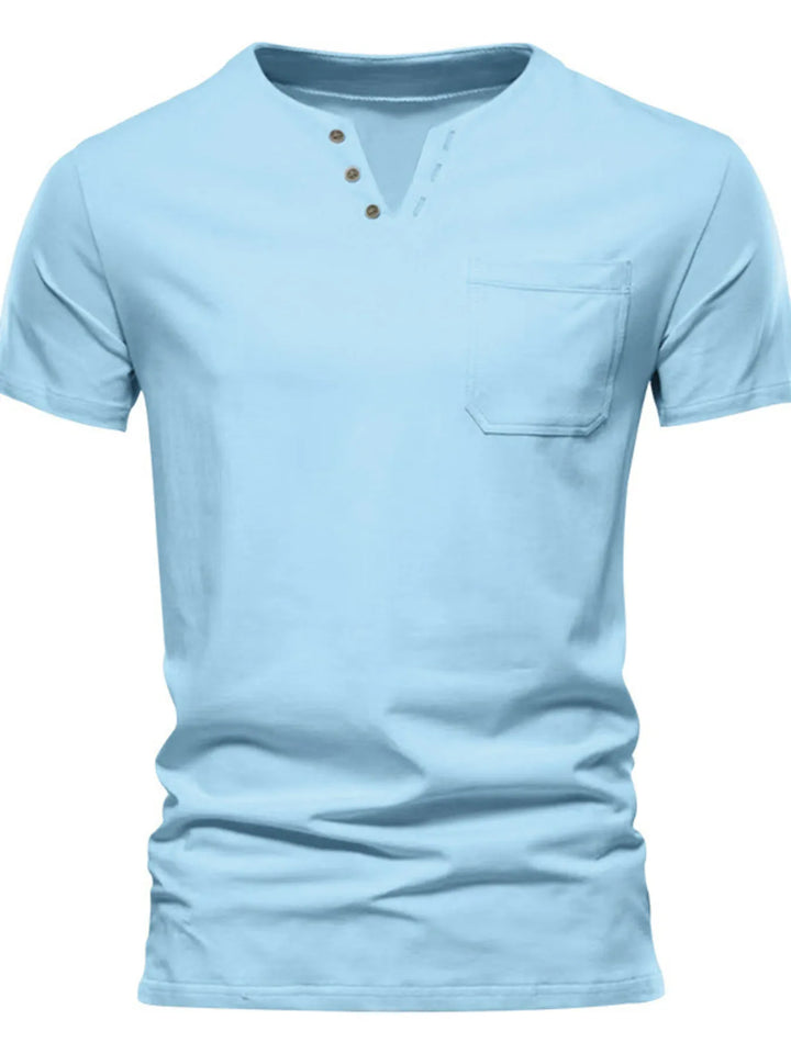 Men's Full Size Notched Henley T-Shirt with Chest Pocket Plus Size