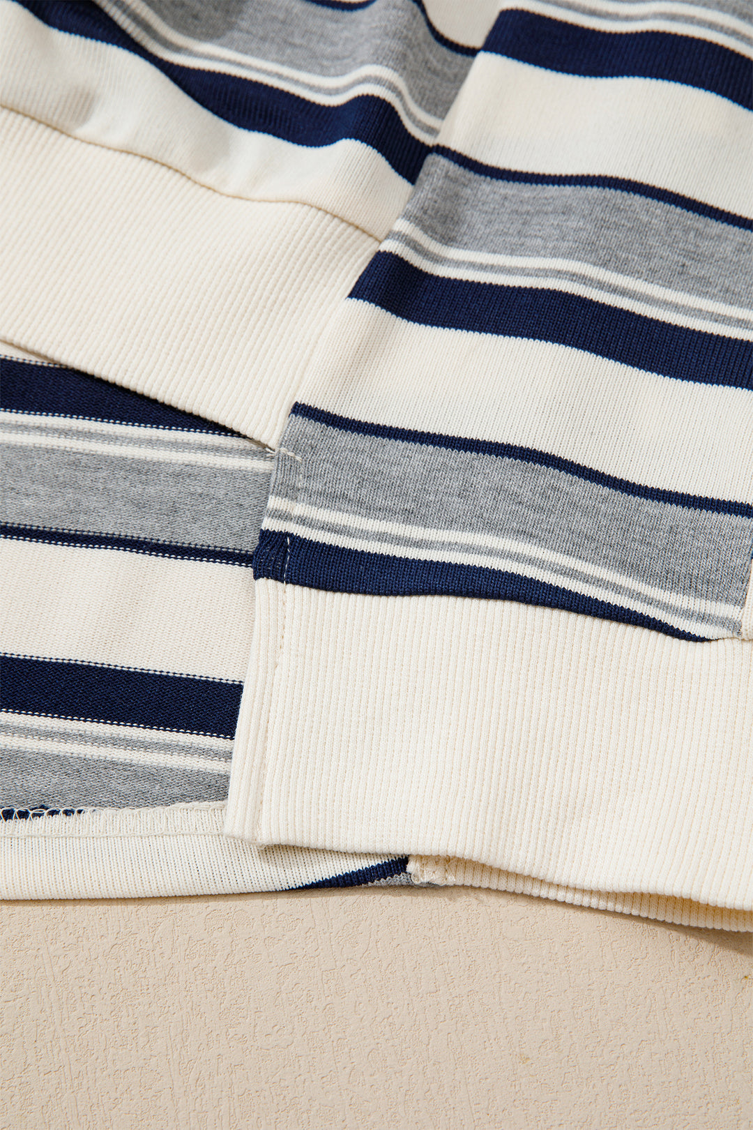 Blue Stripe Striped Ribbed Stand Neck Long Sleeve Shift Silhouette Sweatshirt