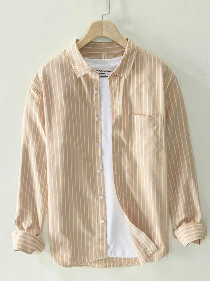 Men's Plus Size Striped Button Up Long Sleeve Shirt