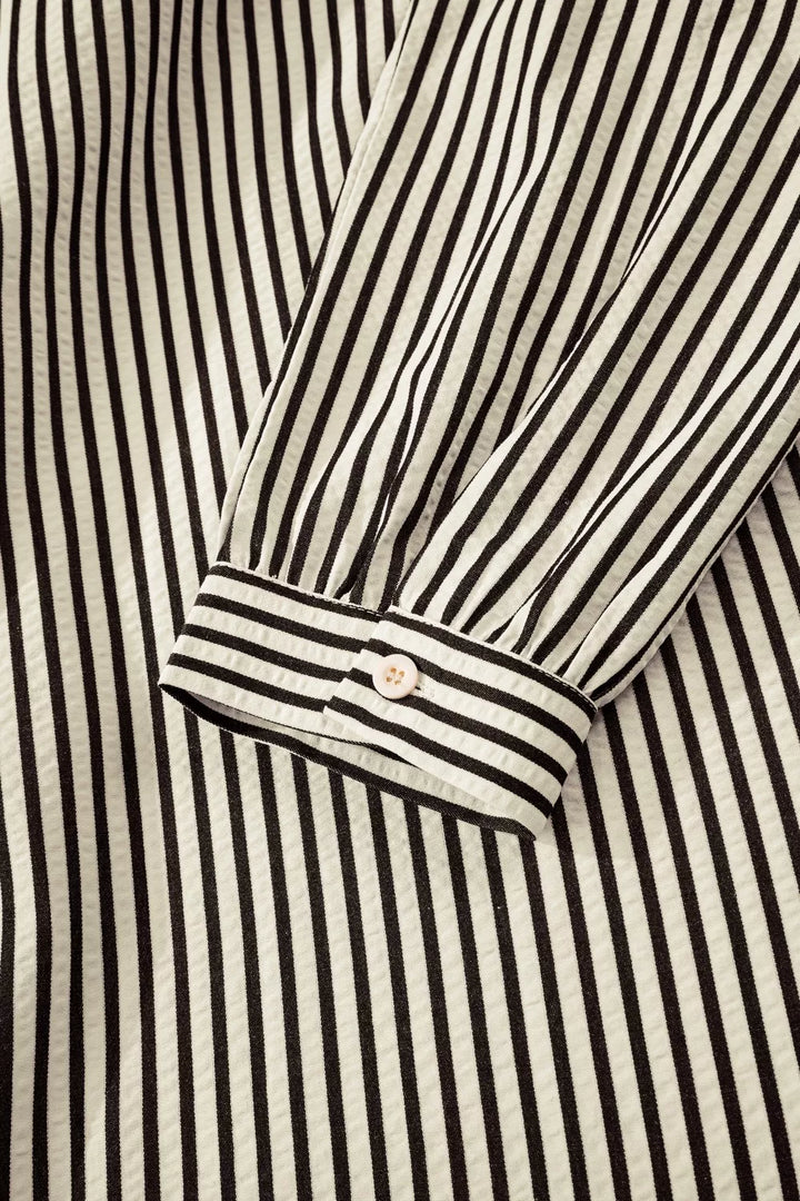 Stripe V Neck Zip Front Cinched High Waist Midi Dress