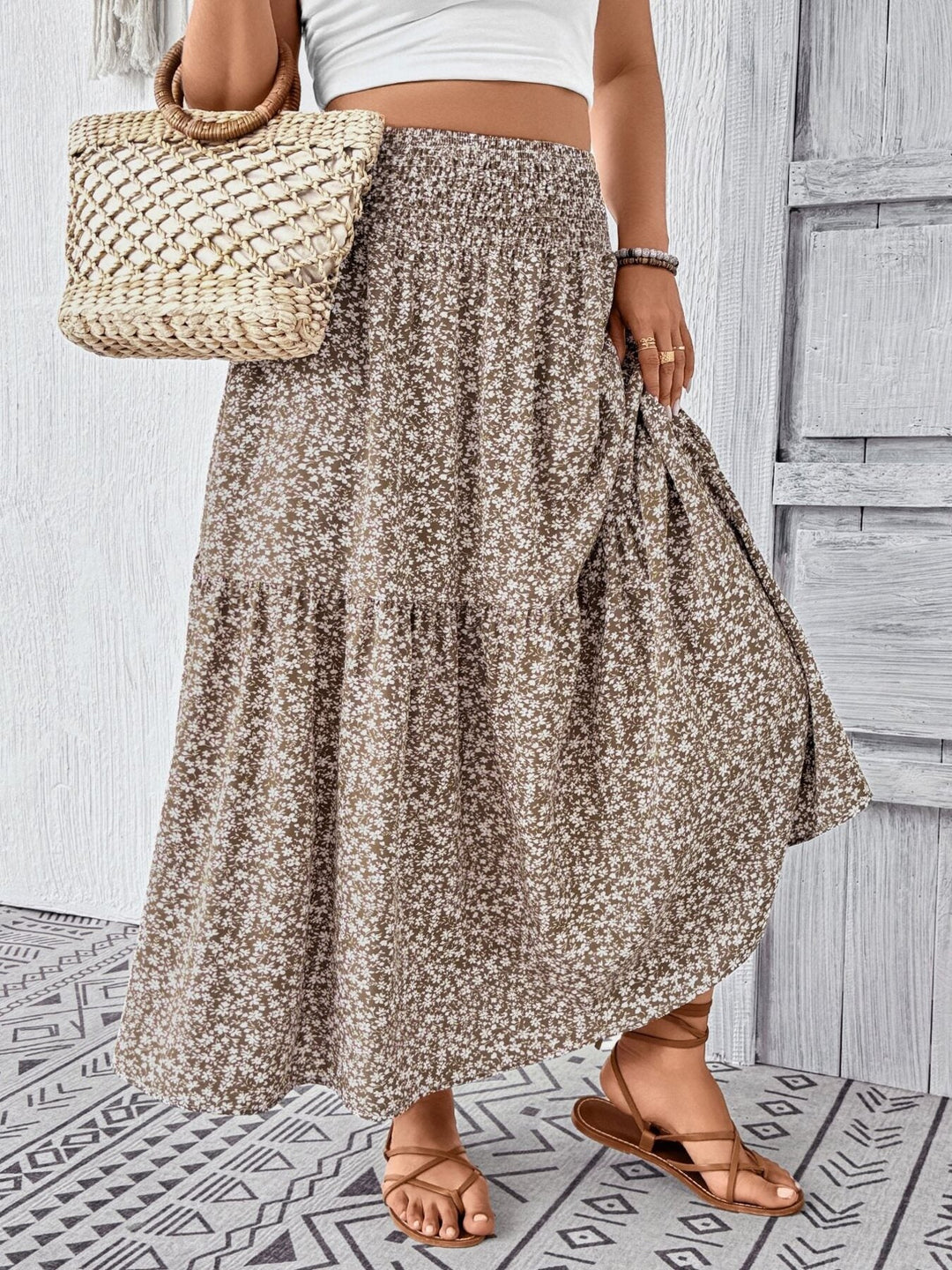 Plus Size Floral Print Tiered Skirt