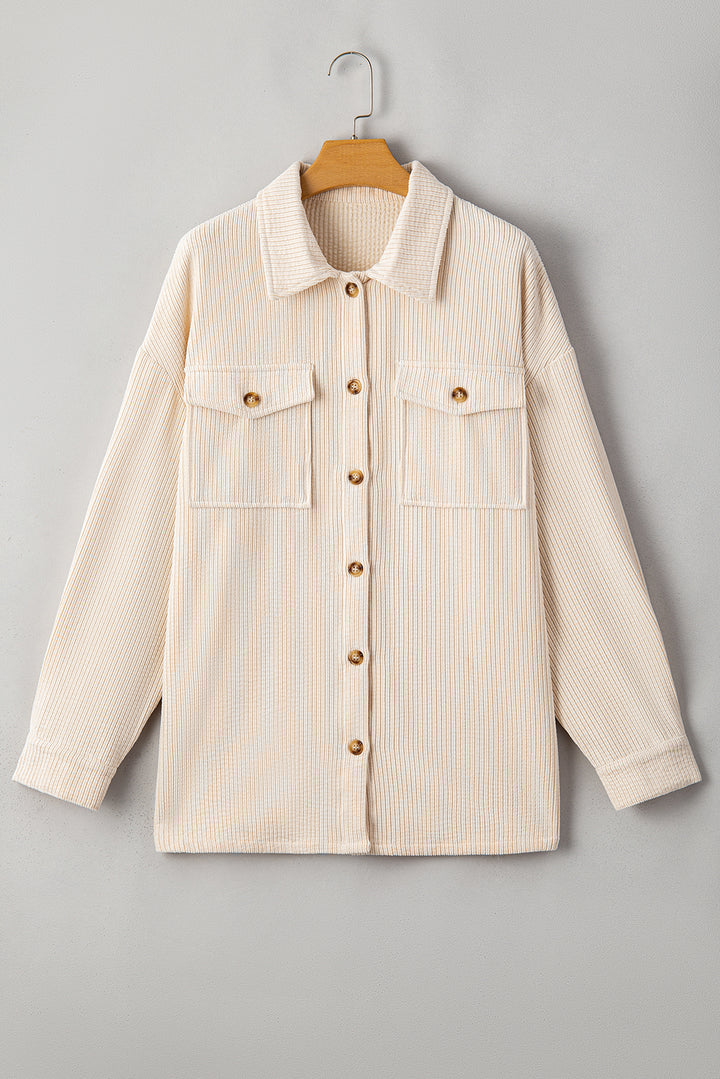 Veste-chemise boutonnée grande taille à poches à rabat texturées couleur avoine