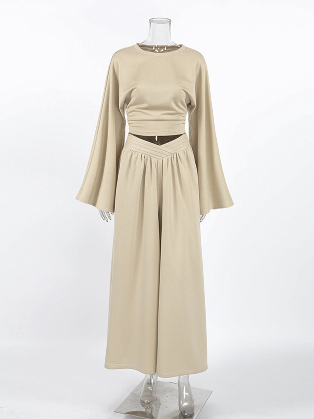 Round Neck Top and Wide Leg Pants Set