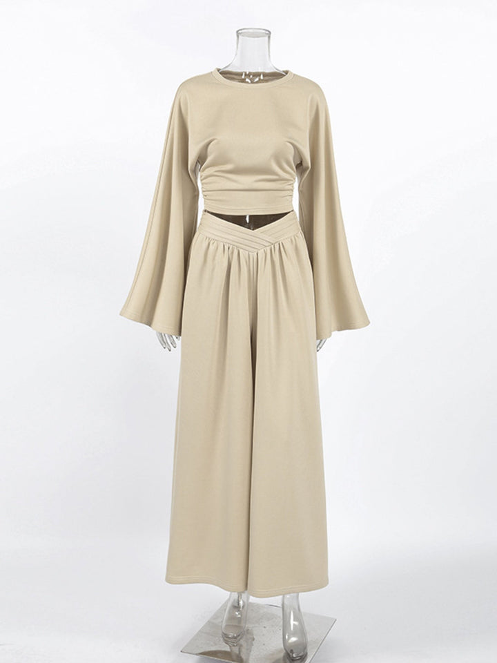 Round Neck Top and Wide Leg Pants Set