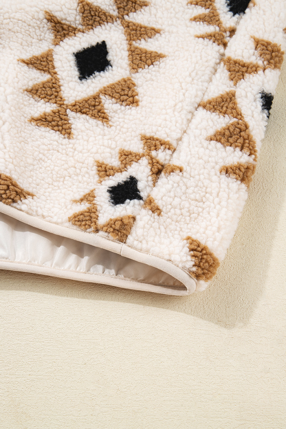 Khaki Aztec Print Sherpa Quarter Zip Collar Sweatshirt