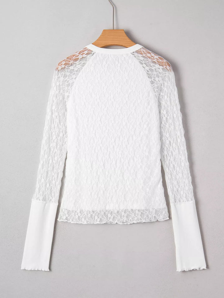 Sheer Lace Long Sleeve Slim Henley Top