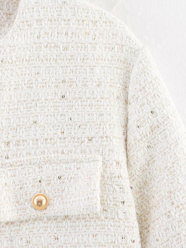 Tweed Button Up Cropped Outerwear
