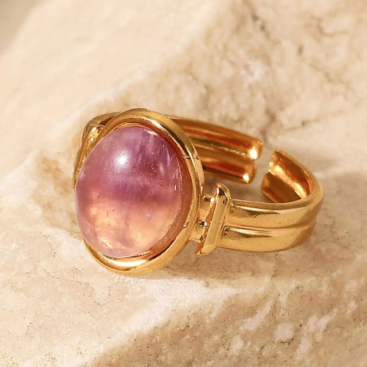 Vintage Natural Stone Gold Plated Adjustable Ring