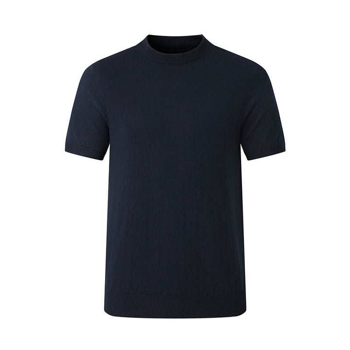 Pure Cotton Yarn Knitted Men's Short-sleeved T-shirt Round Neck